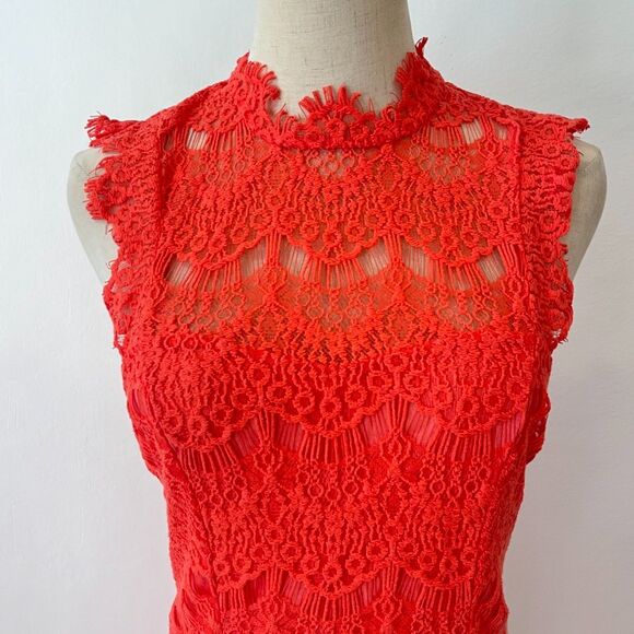 Free People Daydream Orange Coral Eyelash Lace Mini Dress Backless Small - Picture 9 of 10